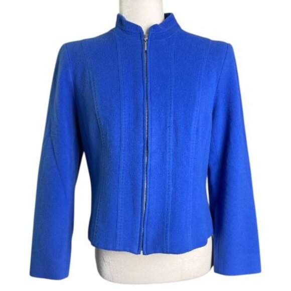 Louben Blue Wool Cashmere Blend Zip Front Jacket Blazer Made in Canada Womens 6 - Picture 2 of 9